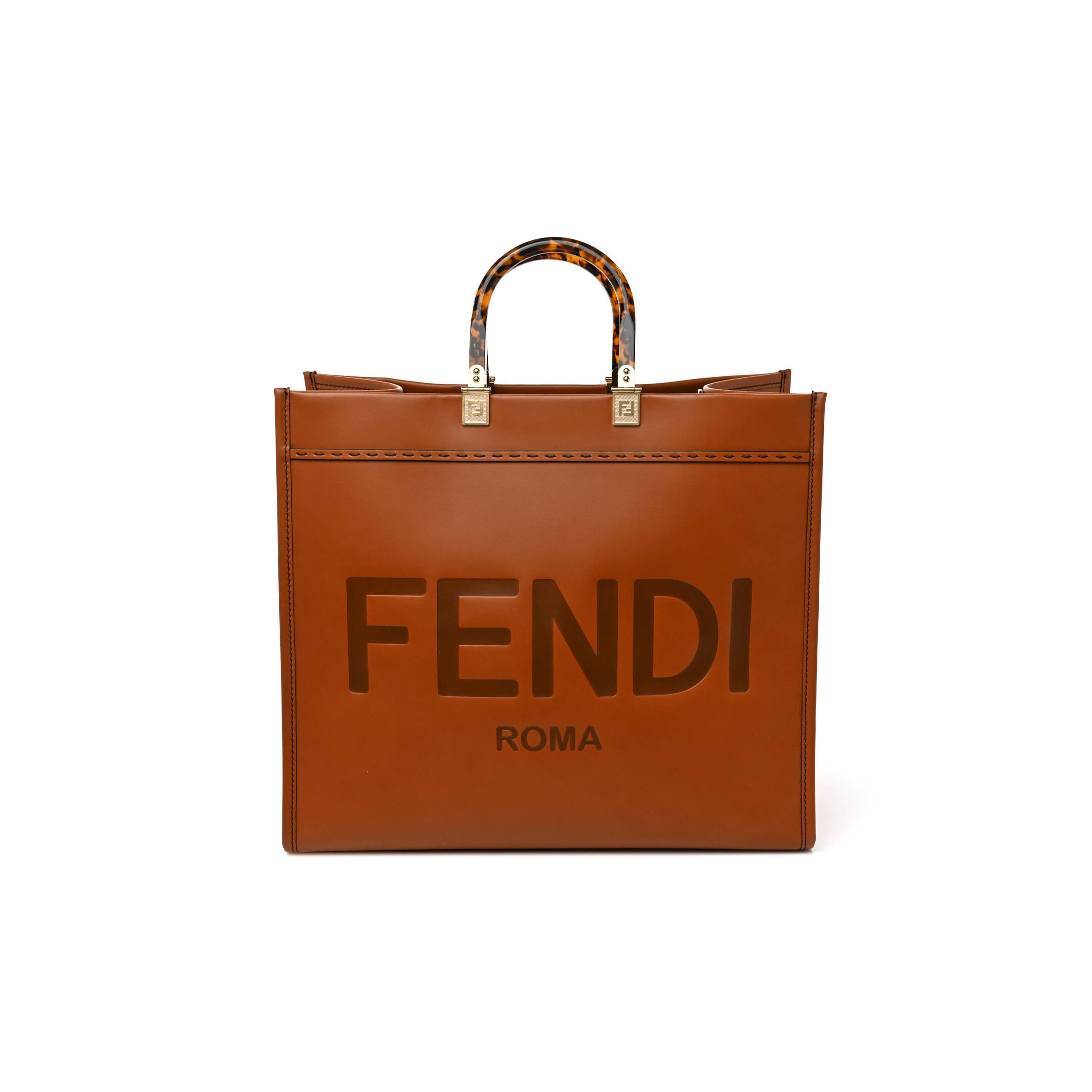 FENDI VITELLO KING PLEXIGLASS LARGE FENDI SUNSHINE SHOPPER TOTE CUOIO (41*34*20cm)