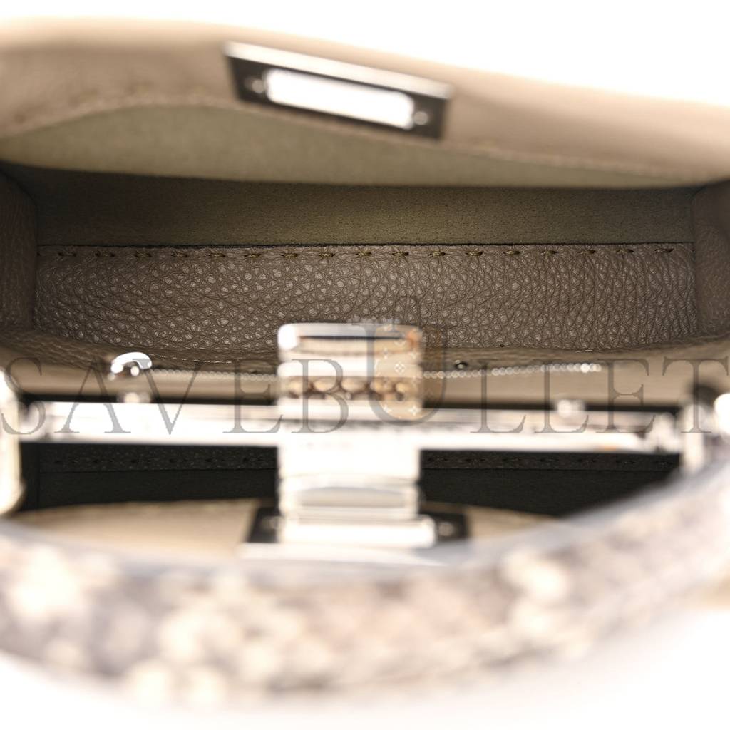 FENDI CUOIO ROMANO PYTHON SELLERIA MINI PEEKABOO ICONIC SATCHEL CORDA WHITE (23*18*11cm)