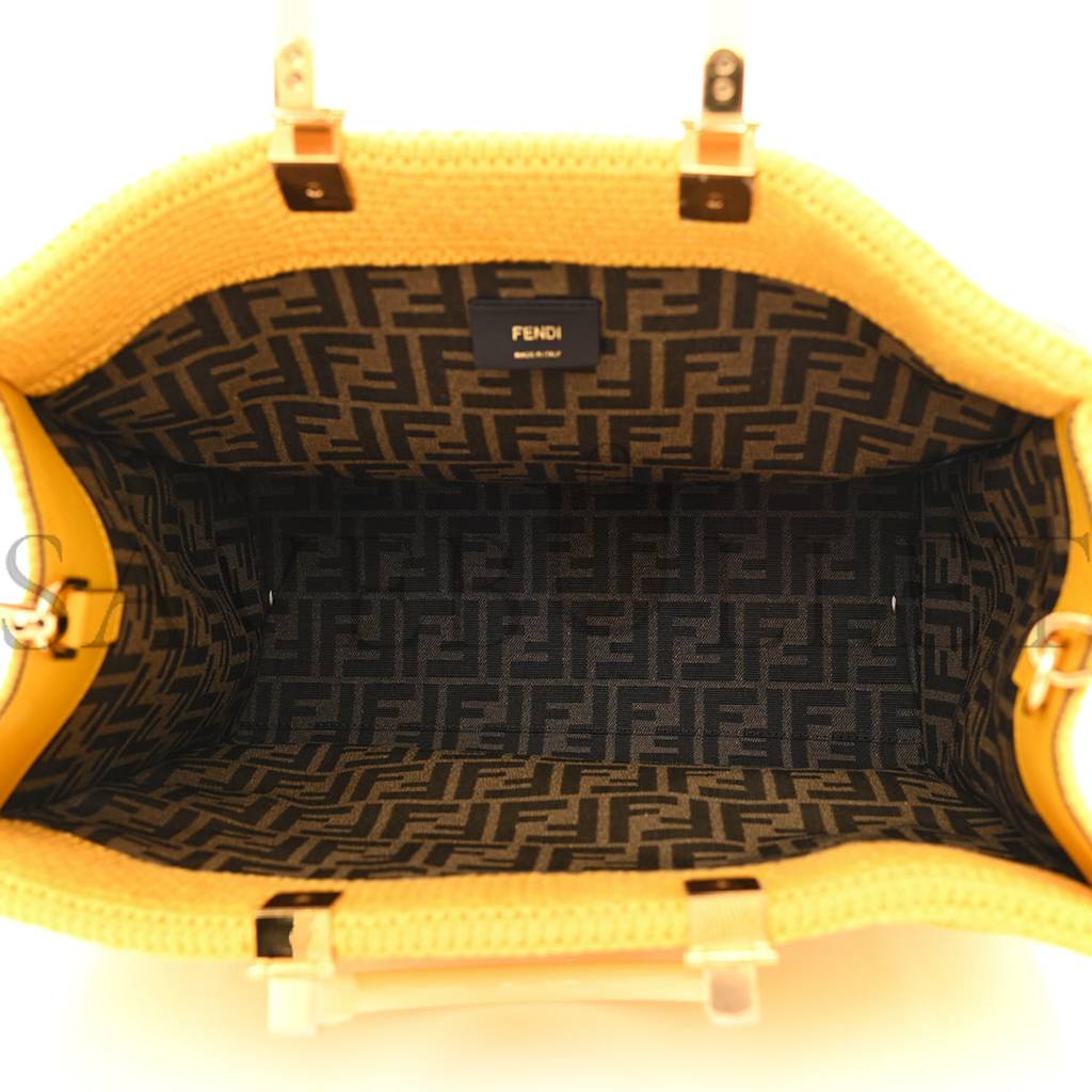 FENDI CROCHET VITELLO KING LOGO PLEXIGLASS MEDIUM FENDI SUNSHINE SHOPPER TOTE MIMOSA PANNA (36*31*15cm)