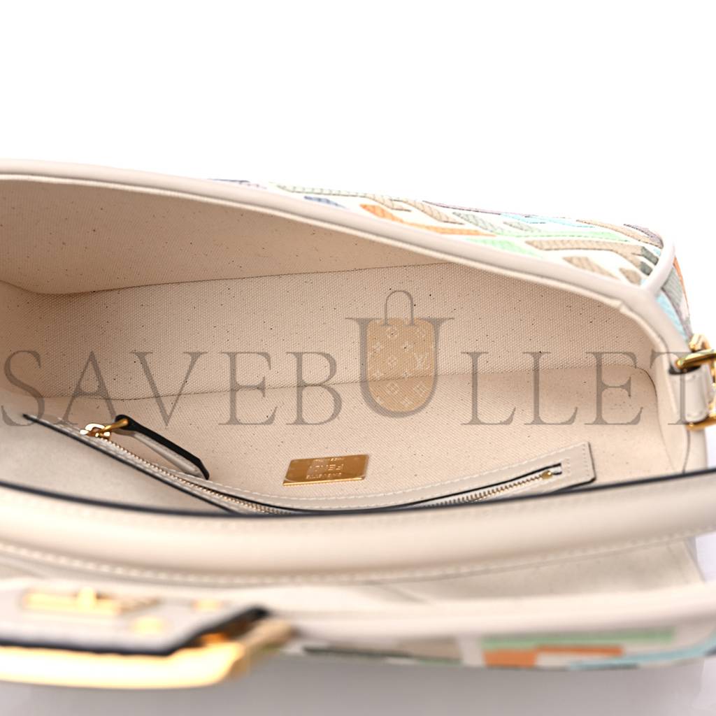 FENDI KUBAN CANVAS VITELLO KING FF EMBROIDERED BAGUETTE LATTE MULTICOLOR (27*13*6cm)